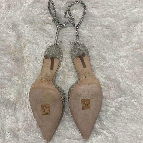 New Jimmy Choo Saeda 100 Platinum Ice‎ dusty glitter pumps size 38EU - Picture 8 of 15